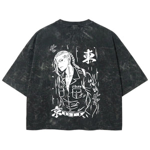 Playera streetwear premium de anime y gaming ExtraLife MX, corte boxy deluxe mineral wash heavyweight en color Acid Wash, moda urbana mexicana de culto.