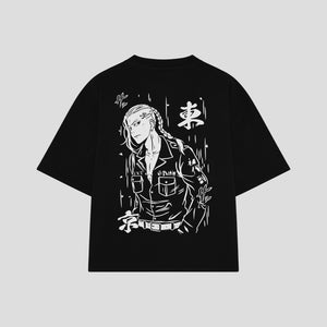Playera streetwear premium de anime y gaming ExtraLife MX, corte boxy oversized drop shoulder heavyweight en color Deep Black y Off-White, moda urbana mexicana de culto.