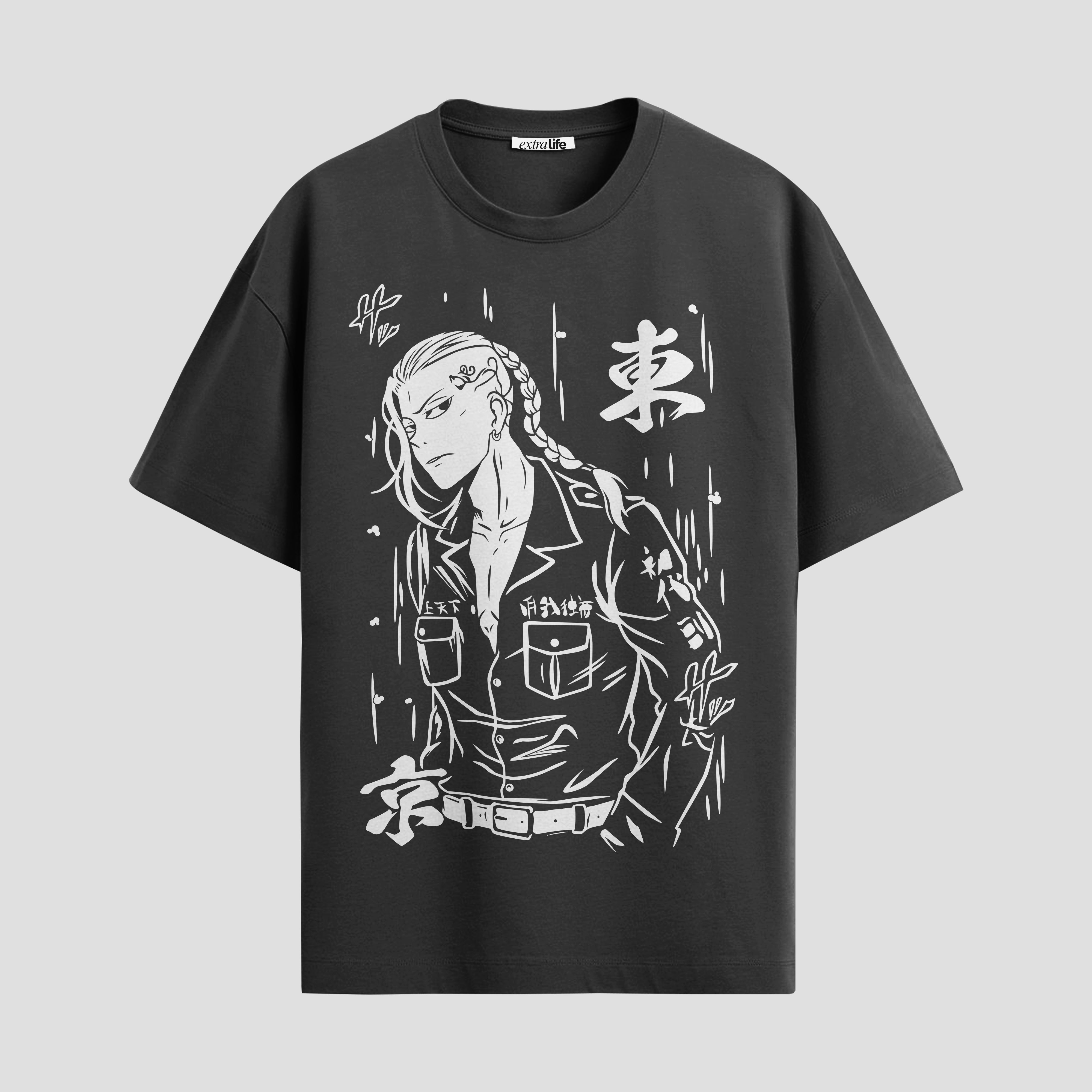Playera urbana de anime y gaming ExtraLife MX, corte Standard Fit unisex ligero y transpirable en color Deep Black y Pure White, ropa de uso diario para gym y casual.