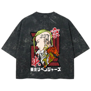 Playera streetwear premium de anime y gaming ExtraLife MX, corte boxy deluxe mineral wash heavyweight en color Acid Wash, moda urbana mexicana de culto.