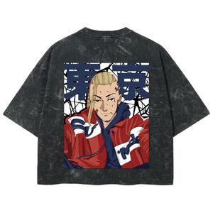Playera streetwear premium de anime y gaming ExtraLife MX, corte boxy deluxe mineral wash heavyweight en color Acid Wash, moda urbana mexicana de culto.