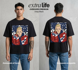 Pandillas del Tiempo | El Dragon del Norte #04377 - Playera Oversized Premium | Deep Black - Foto en modelo