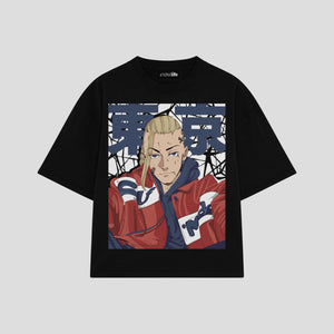 Playera streetwear premium de anime y gaming ExtraLife MX, corte boxy oversized drop shoulder heavyweight en color Deep Black y Off-White, moda urbana mexicana de culto.