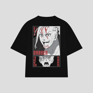 Playera streetwear premium de anime y gaming ExtraLife MX, corte boxy oversized drop shoulder heavyweight en color Deep Black y Off-White, moda urbana mexicana de culto.