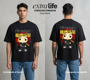 Pandillas del Tiempo | El Dragon del Norte Pop Art #04381 - Playera Oversized Premium | Deep Black - Foto en modelo