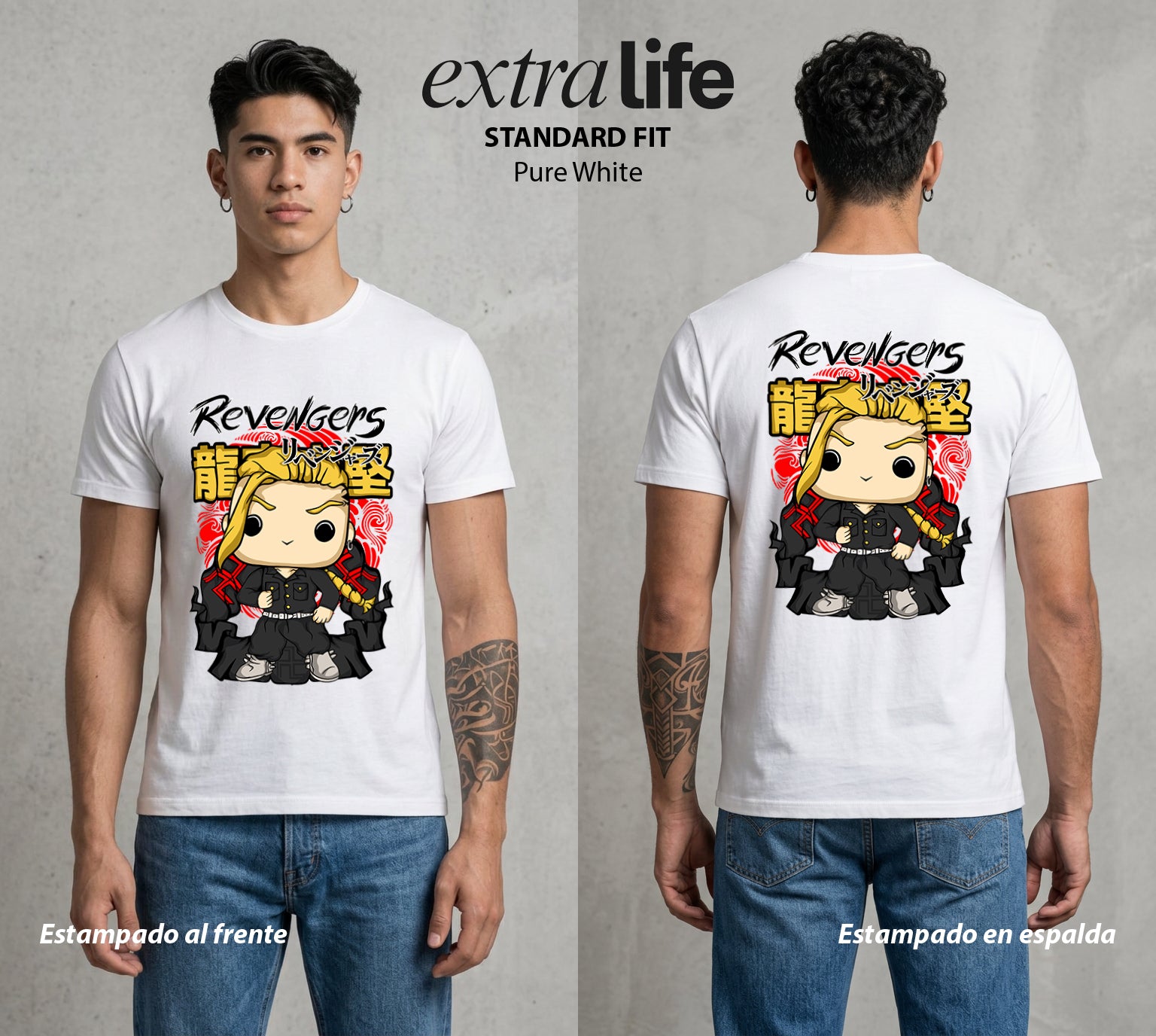 Pandillas del Tiempo | El Dragon del Norte Pop Art #04381 - Playera Standard Fit | Pure White - Foto en modelo
