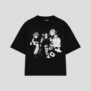 Playera streetwear premium de anime y gaming ExtraLife MX, corte boxy oversized drop shoulder heavyweight en color Deep Black y Off-White, moda urbana mexicana de culto.