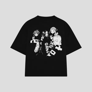 Playera streetwear premium de anime y gaming ExtraLife MX, corte boxy oversized drop shoulder heavyweight en color Deep Black y Off-White, moda urbana mexicana de culto.