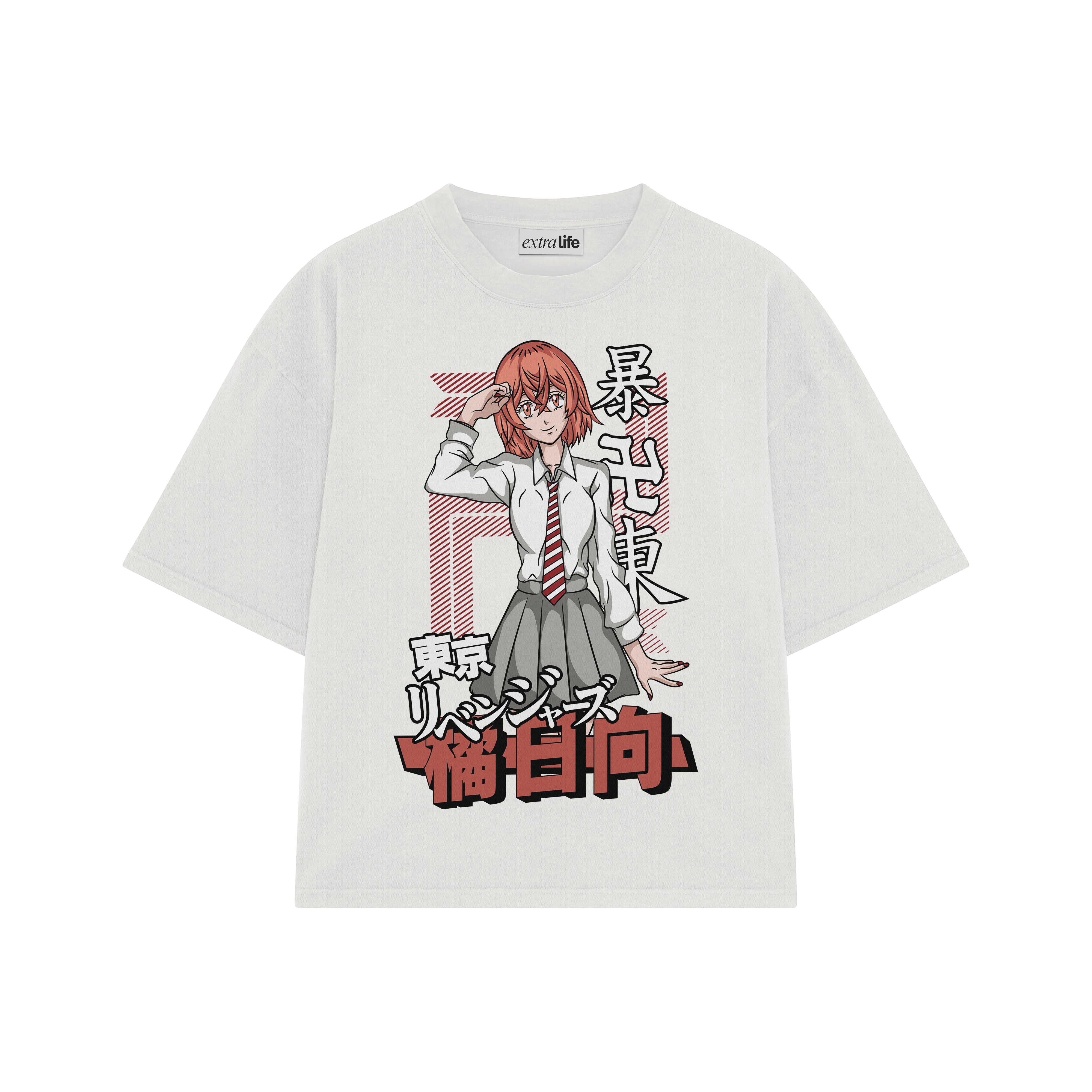 Playera streetwear premium de anime y gaming ExtraLife MX, corte boxy oversized drop shoulder heavyweight en color Deep Black y Off-White, moda urbana mexicana de culto.