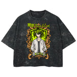 Playera streetwear premium de anime y gaming ExtraLife MX, corte boxy deluxe mineral wash heavyweight en color Acid Wash, moda urbana mexicana de culto.