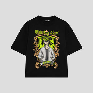 Playera streetwear premium de anime y gaming ExtraLife MX, corte boxy oversized drop shoulder heavyweight en color Deep Black y Off-White, moda urbana mexicana de culto.