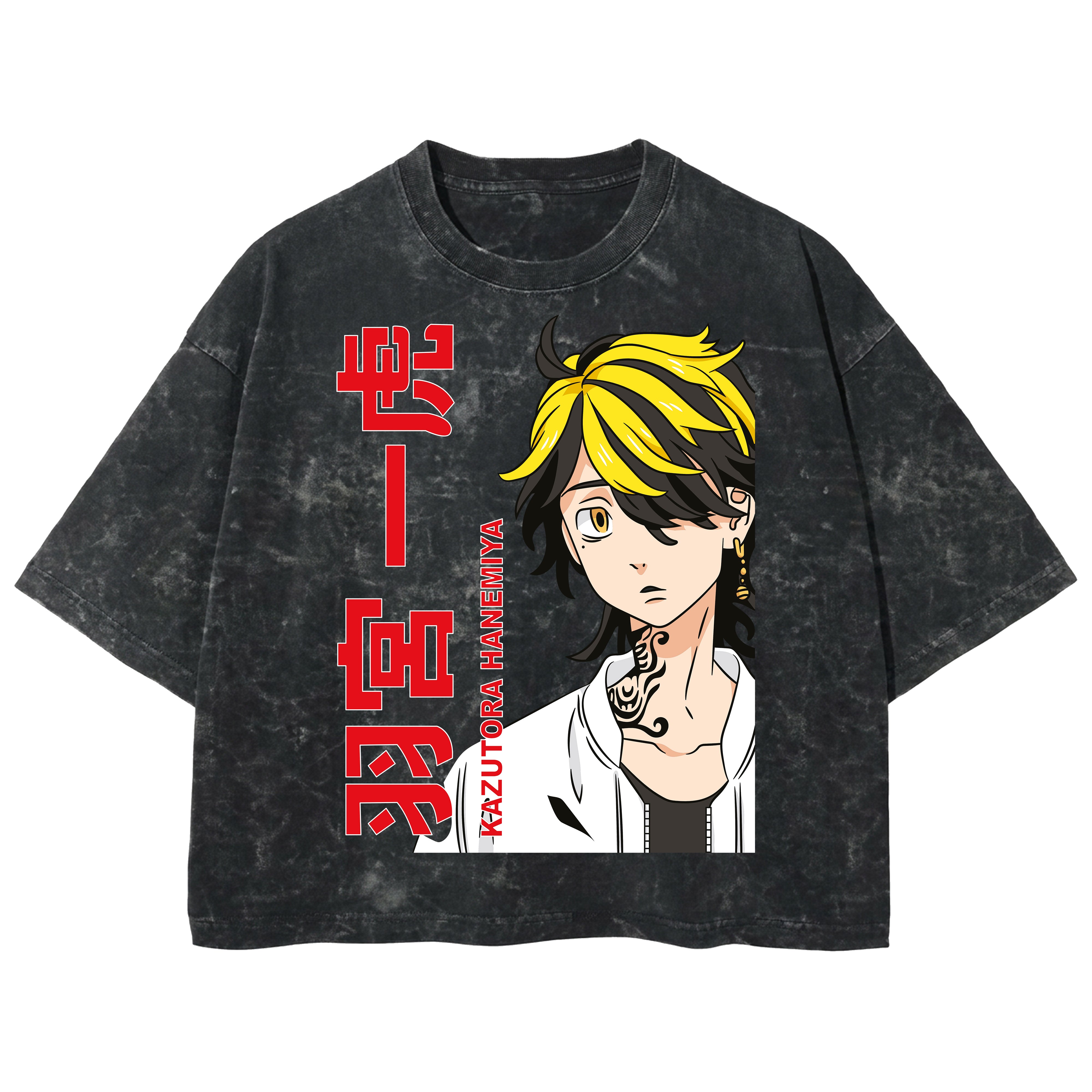 Playera streetwear premium de anime y gaming ExtraLife MX, corte boxy deluxe mineral wash heavyweight en color Acid Wash, moda urbana mexicana de culto.