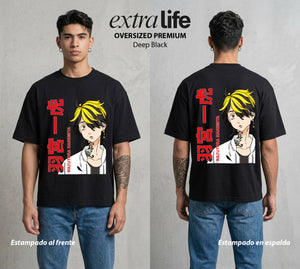 Pandillas del Tiempo | El Pasado del Bien #04386 - Playera Oversized Premium | Deep Black - Foto en modelo