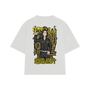 Playera streetwear premium de anime y gaming ExtraLife MX, corte boxy oversized drop shoulder heavyweight en color Deep Black y Off-White, moda urbana mexicana de culto.