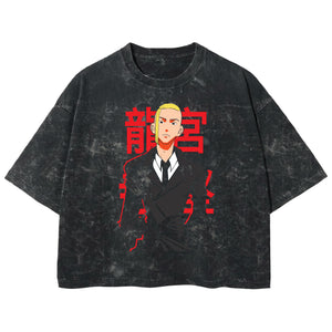 Playera streetwear premium de anime y gaming ExtraLife MX, corte boxy deluxe mineral wash heavyweight en color Acid Wash, moda urbana mexicana de culto.
