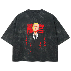 Playera streetwear premium de anime y gaming ExtraLife MX, corte boxy deluxe mineral wash heavyweight en color Acid Wash, moda urbana mexicana de culto.