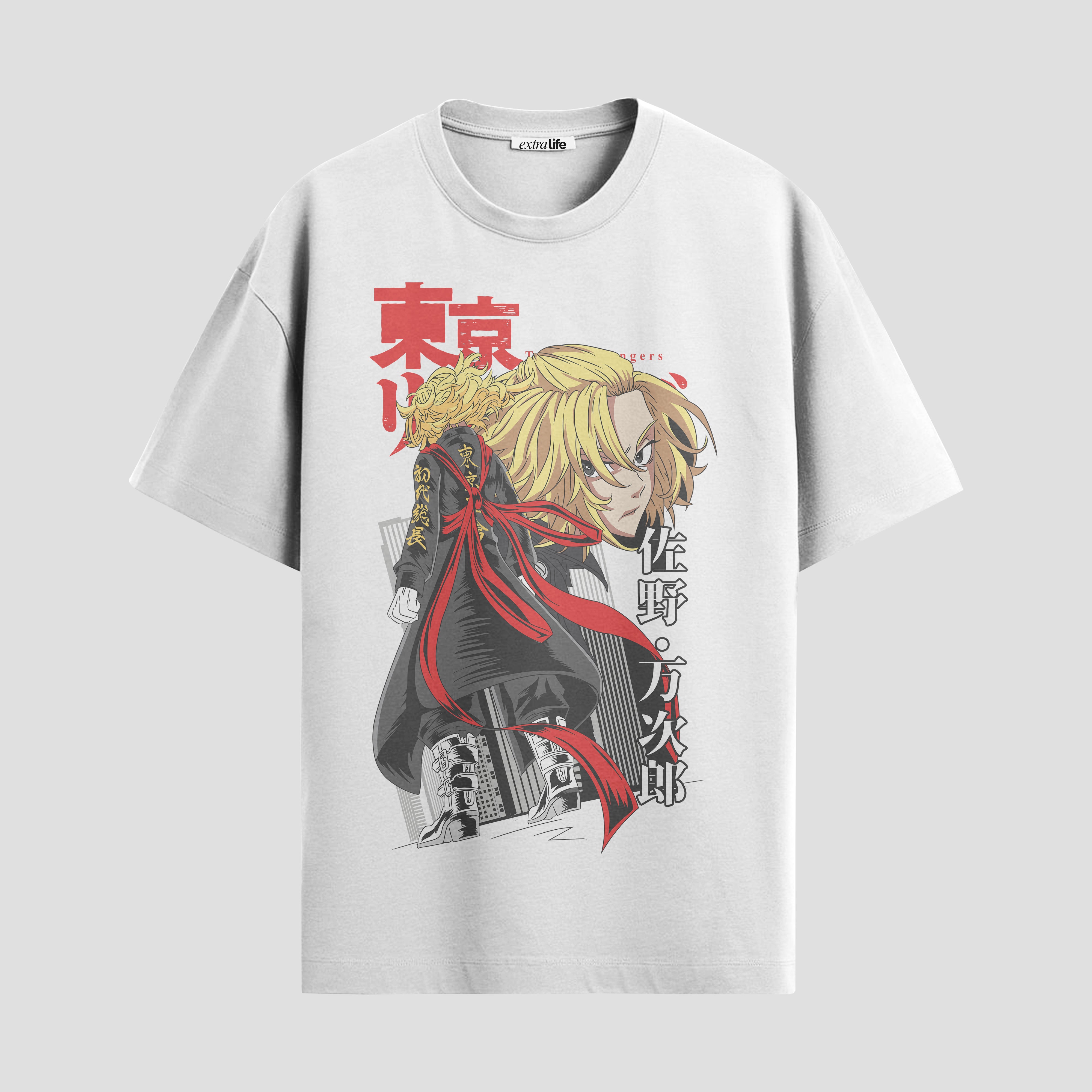 Playera urbana de anime y gaming ExtraLife MX, corte Standard Fit unisex ligero y transpirable en color Deep Black y Pure White, ropa de uso diario para gym y casual.