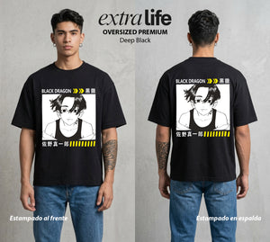 Pandillas del Tiempo | El Mickey del Bien #04391 - Playera Oversized Premium | Deep Black - Foto en modelo