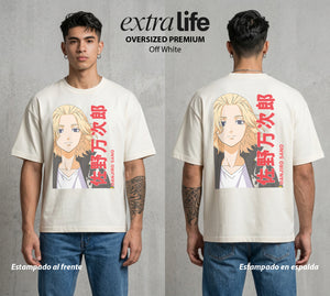 Pandillas del Tiempo | El Lider del Poder #04392 - Playera Oversized Premium | Off White - Foto en modelo
