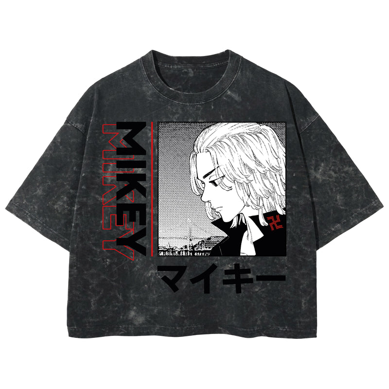 Playera streetwear premium de anime y gaming ExtraLife MX, corte boxy deluxe mineral wash heavyweight en color Acid Wash, moda urbana mexicana de culto.