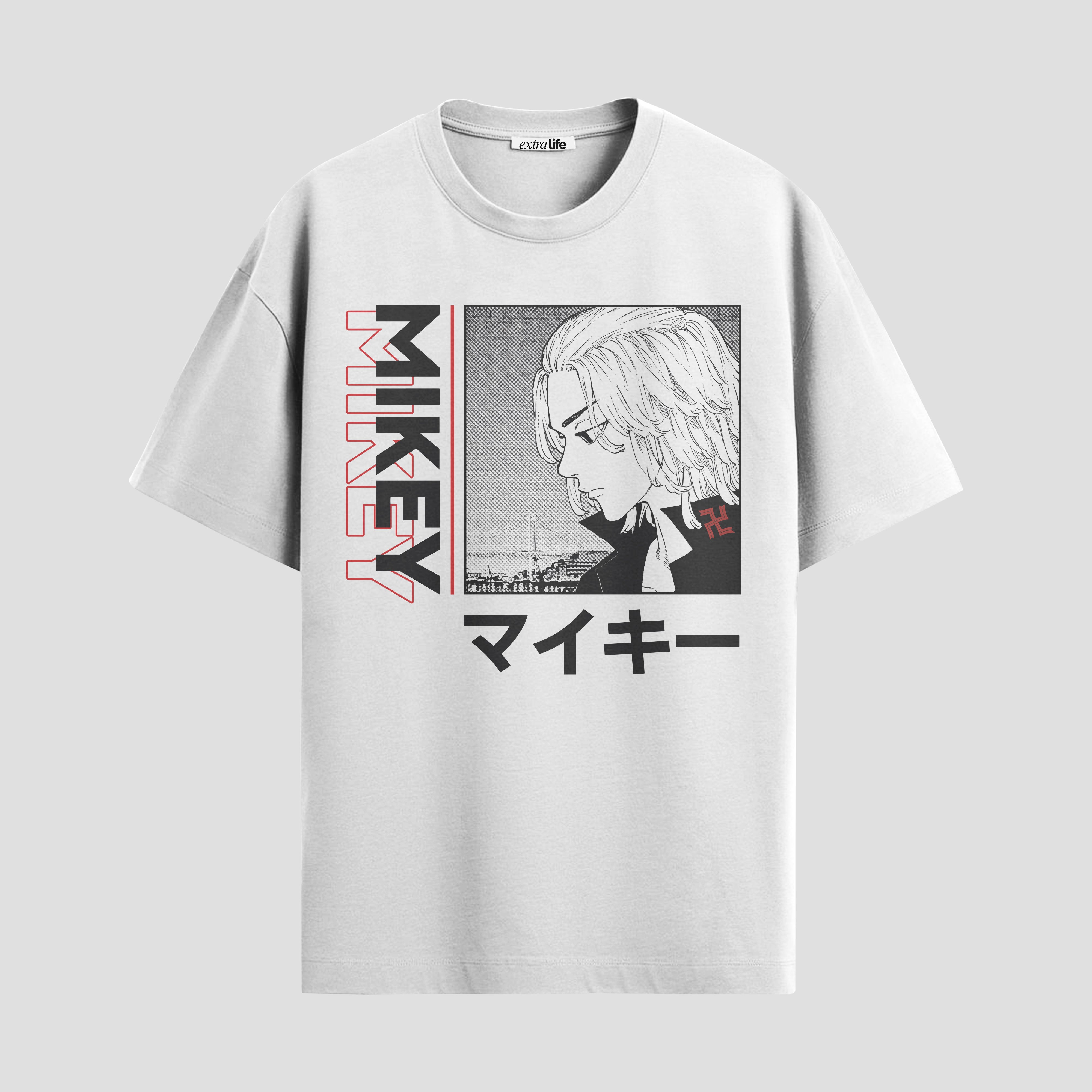 Playera urbana de anime y gaming ExtraLife MX, corte Standard Fit unisex ligero y transpirable en color Deep Black y Pure White, ropa de uso diario para gym y casual.