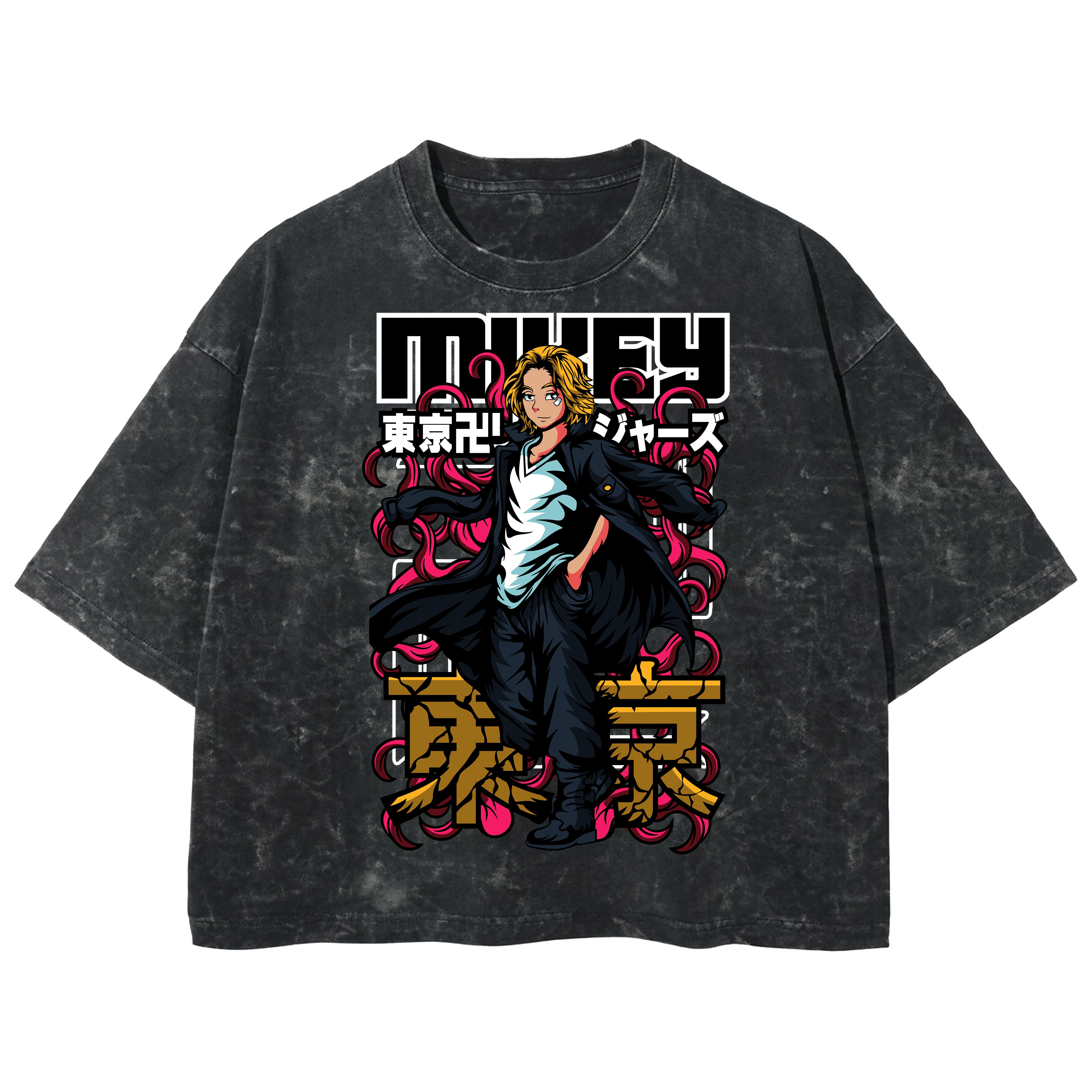 Playera streetwear premium de anime y gaming ExtraLife MX, corte boxy deluxe mineral wash heavyweight en color Acid Wash, moda urbana mexicana de culto.