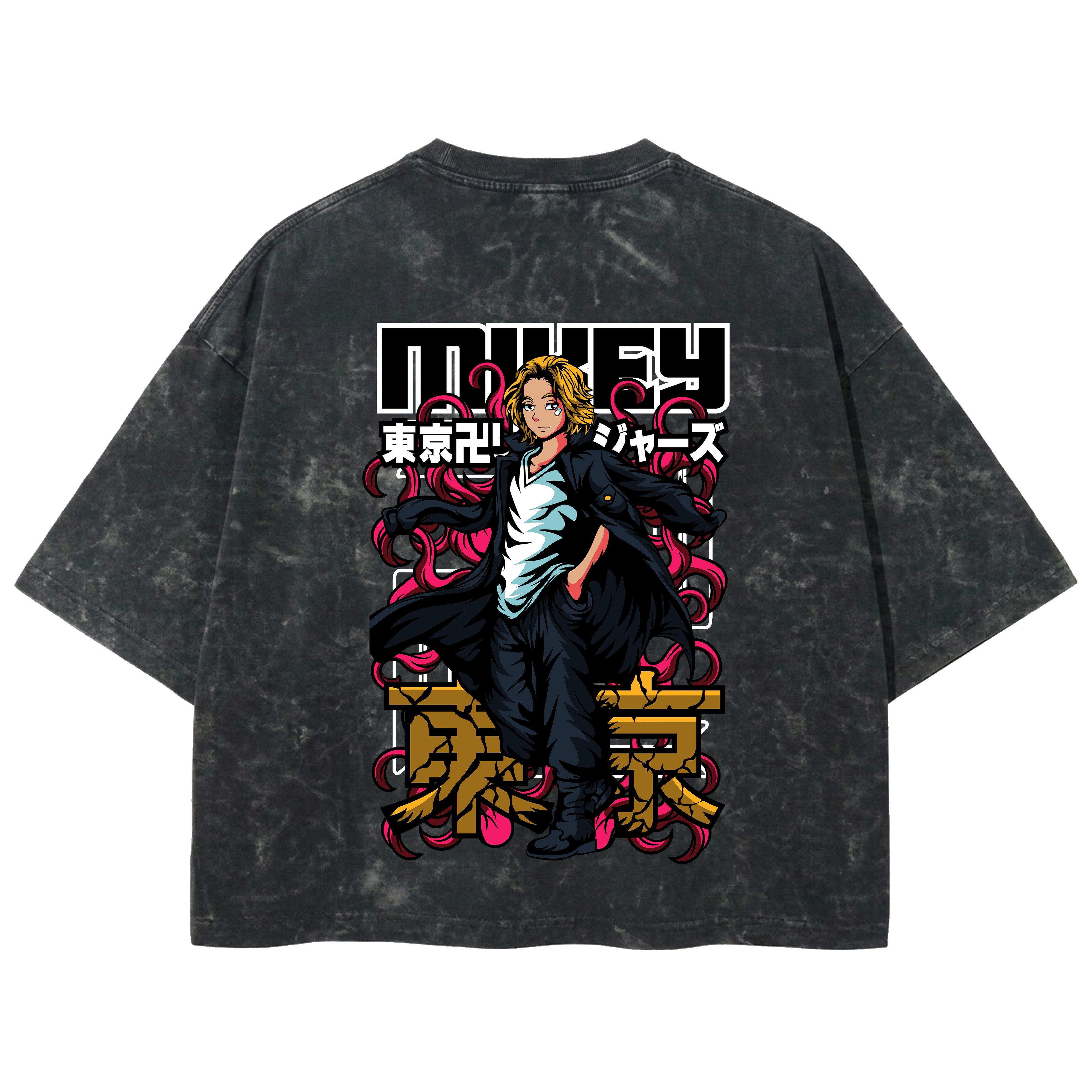 Playera streetwear premium de anime y gaming ExtraLife MX, corte boxy deluxe mineral wash heavyweight en color Acid Wash, moda urbana mexicana de culto.