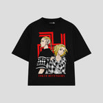 Playera streetwear premium de anime y gaming ExtraLife MX, corte boxy oversized drop shoulder heavyweight en color Deep Black y Off-White, moda urbana mexicana de culto.
