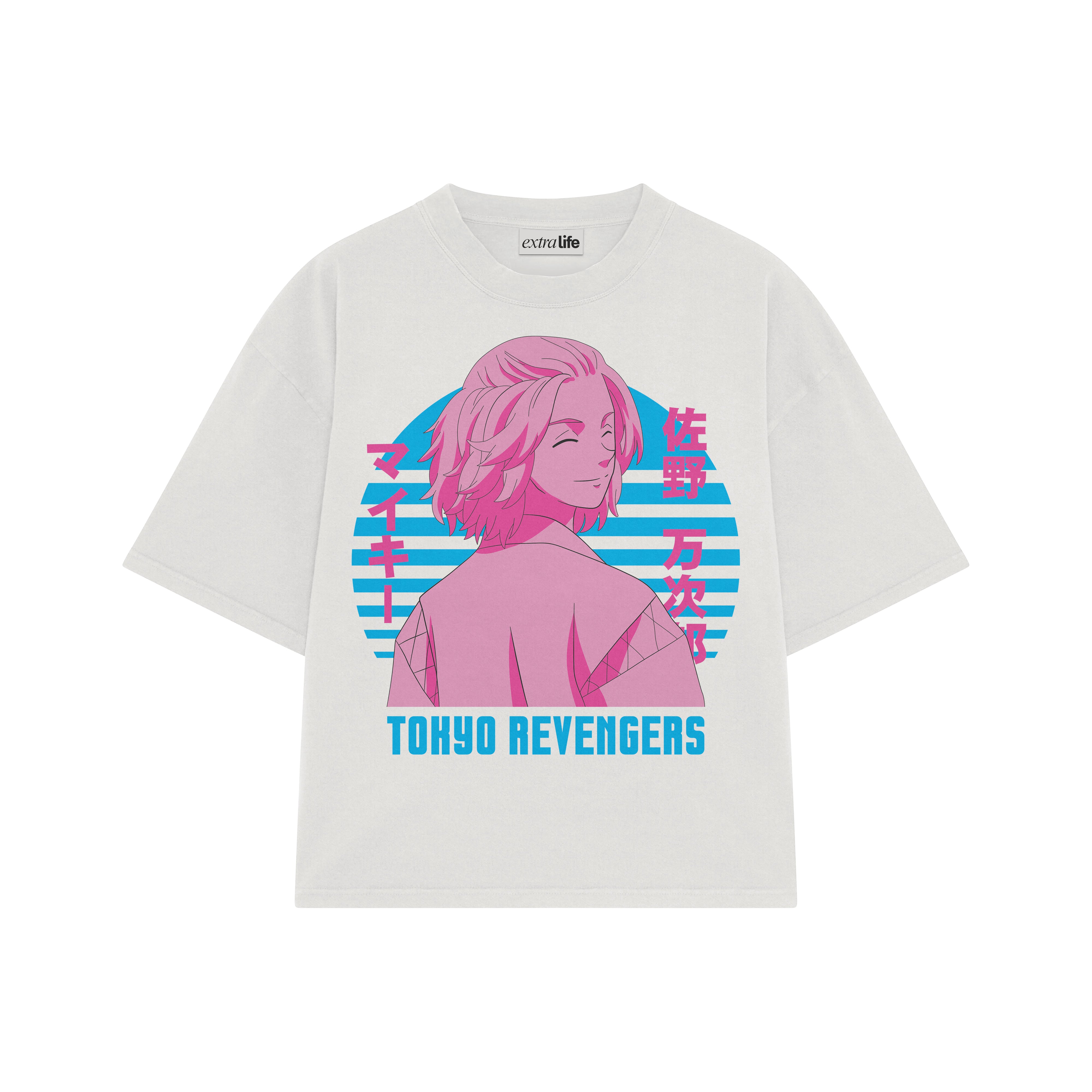Playera streetwear premium de anime y gaming ExtraLife MX, corte boxy oversized drop shoulder heavyweight en color Deep Black y Off-White, moda urbana mexicana de culto.
