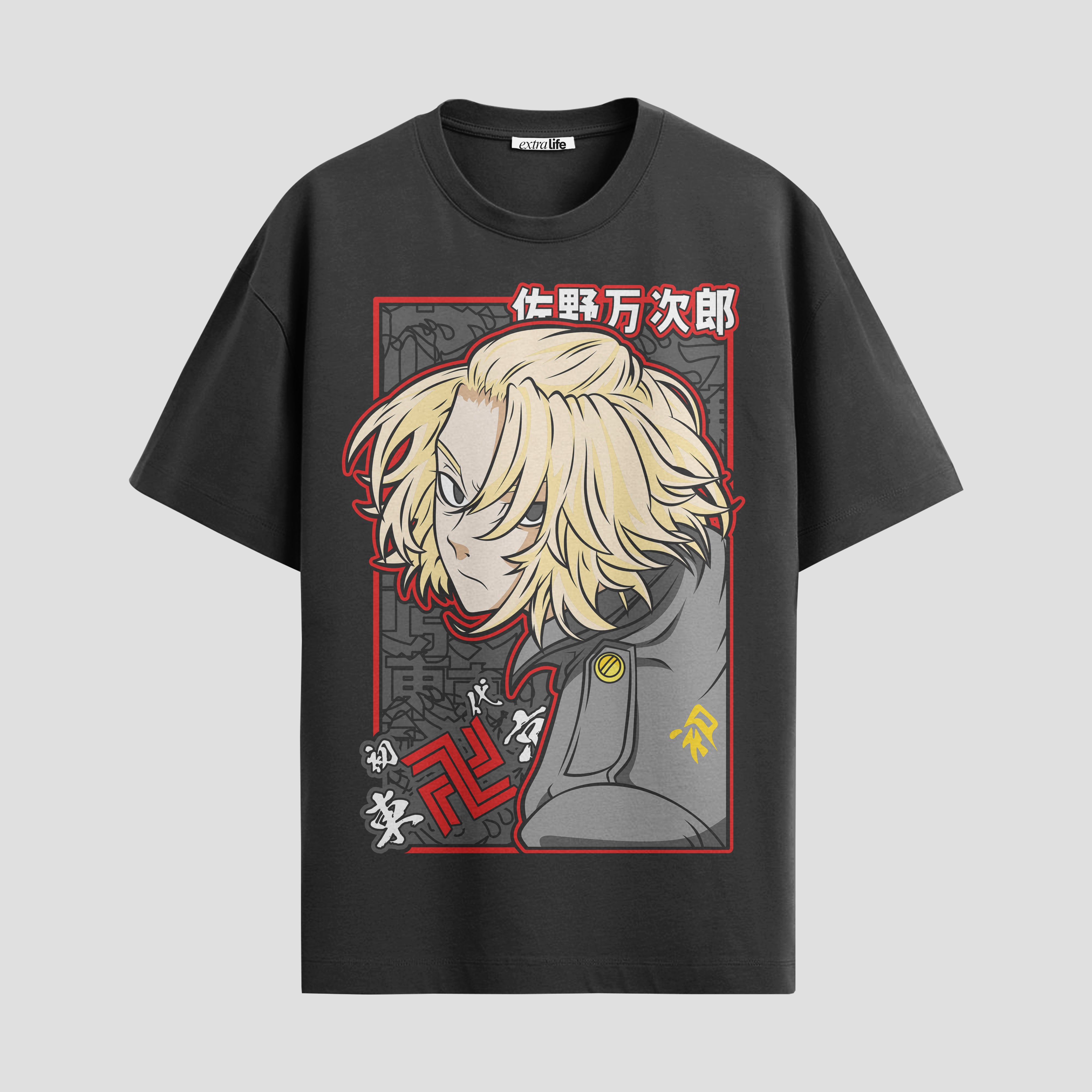 Playera urbana de anime y gaming ExtraLife MX, corte Standard Fit unisex ligero y transpirable en color Deep Black y Pure White, ropa de uso diario para gym y casual.
