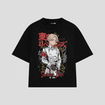 Playera streetwear premium de anime y gaming ExtraLife MX, corte boxy oversized drop shoulder heavyweight en color Deep Black y Off-White, moda urbana mexicana de culto.