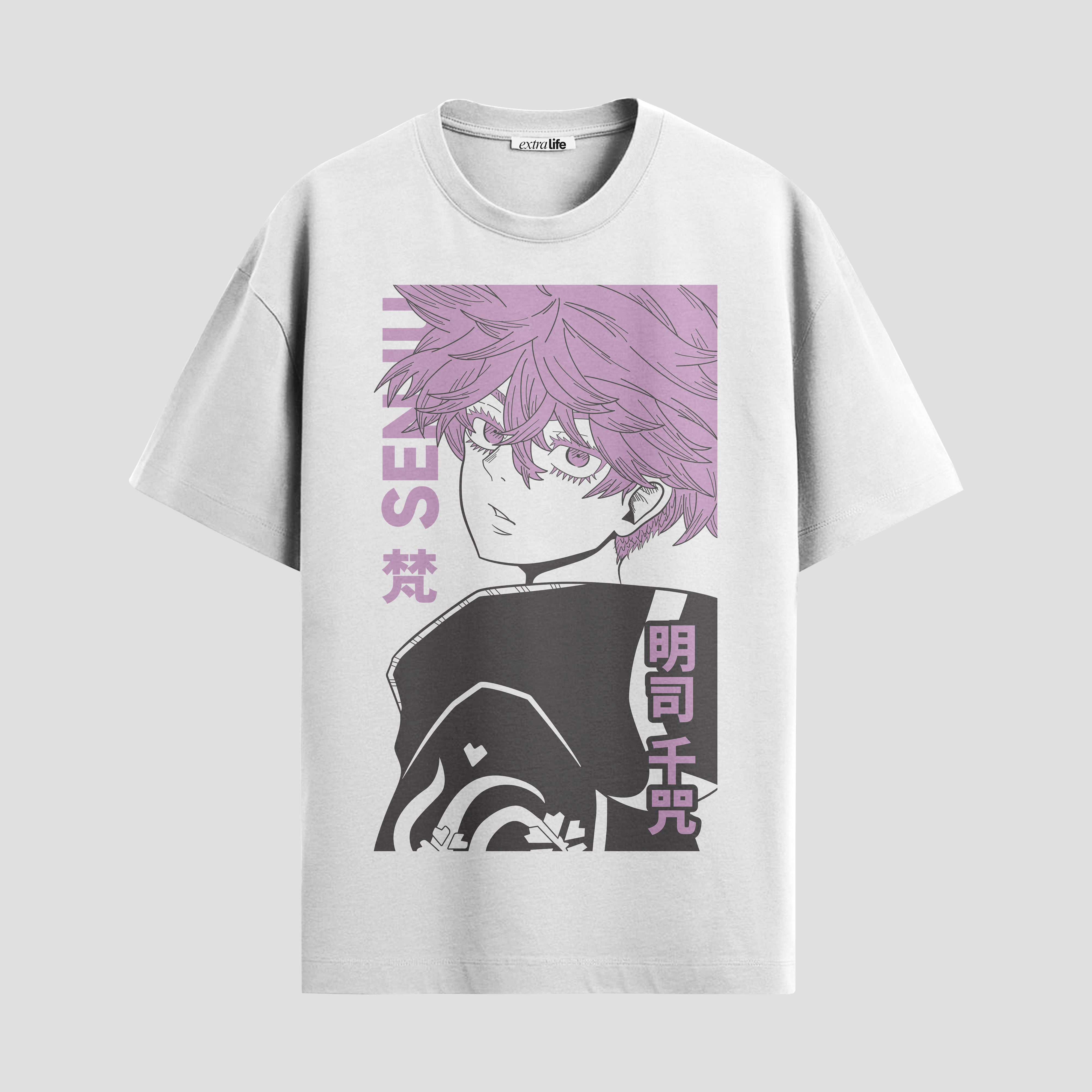 Playera urbana de anime y gaming ExtraLife MX, corte Standard Fit unisex ligero y transpirable en color Deep Black y Pure White, ropa de uso diario para gym y casual.