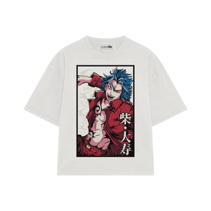 Playera streetwear premium de anime y gaming ExtraLife MX, corte boxy oversized drop shoulder heavyweight en color Deep Black y Off-White, moda urbana mexicana de culto.