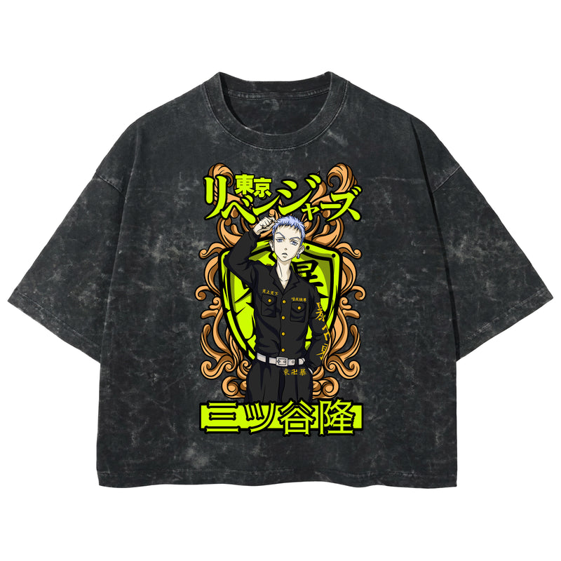 Playera streetwear premium de anime y gaming ExtraLife MX, corte boxy deluxe mineral wash heavyweight en color Acid Wash, moda urbana mexicana de culto.