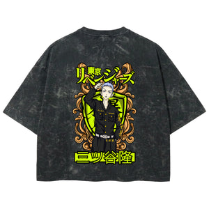 Playera streetwear premium de anime y gaming ExtraLife MX, corte boxy deluxe mineral wash heavyweight en color Acid Wash, moda urbana mexicana de culto.