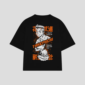 Playera streetwear premium de anime y gaming ExtraLife MX, corte boxy oversized drop shoulder heavyweight en color Deep Black y Off-White, moda urbana mexicana de culto.