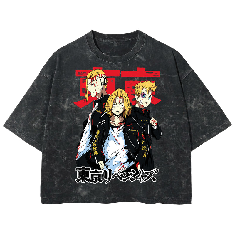 Playera streetwear premium de anime y gaming ExtraLife MX, corte boxy deluxe mineral wash heavyweight en color Acid Wash, moda urbana mexicana de culto.