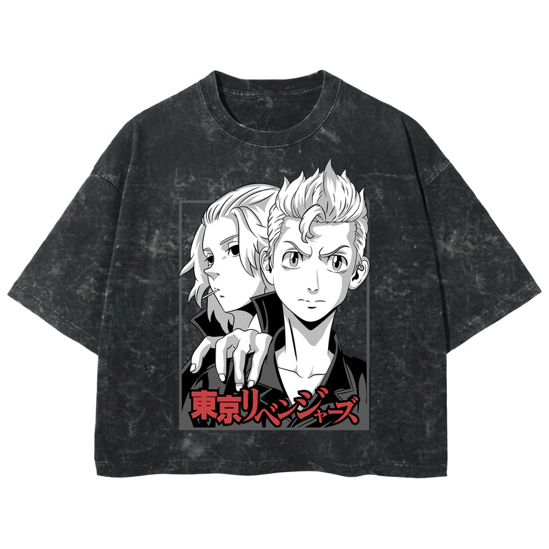 Playera streetwear premium de anime y gaming ExtraLife MX, corte boxy deluxe mineral wash heavyweight en color Acid Wash, moda urbana mexicana de culto.
