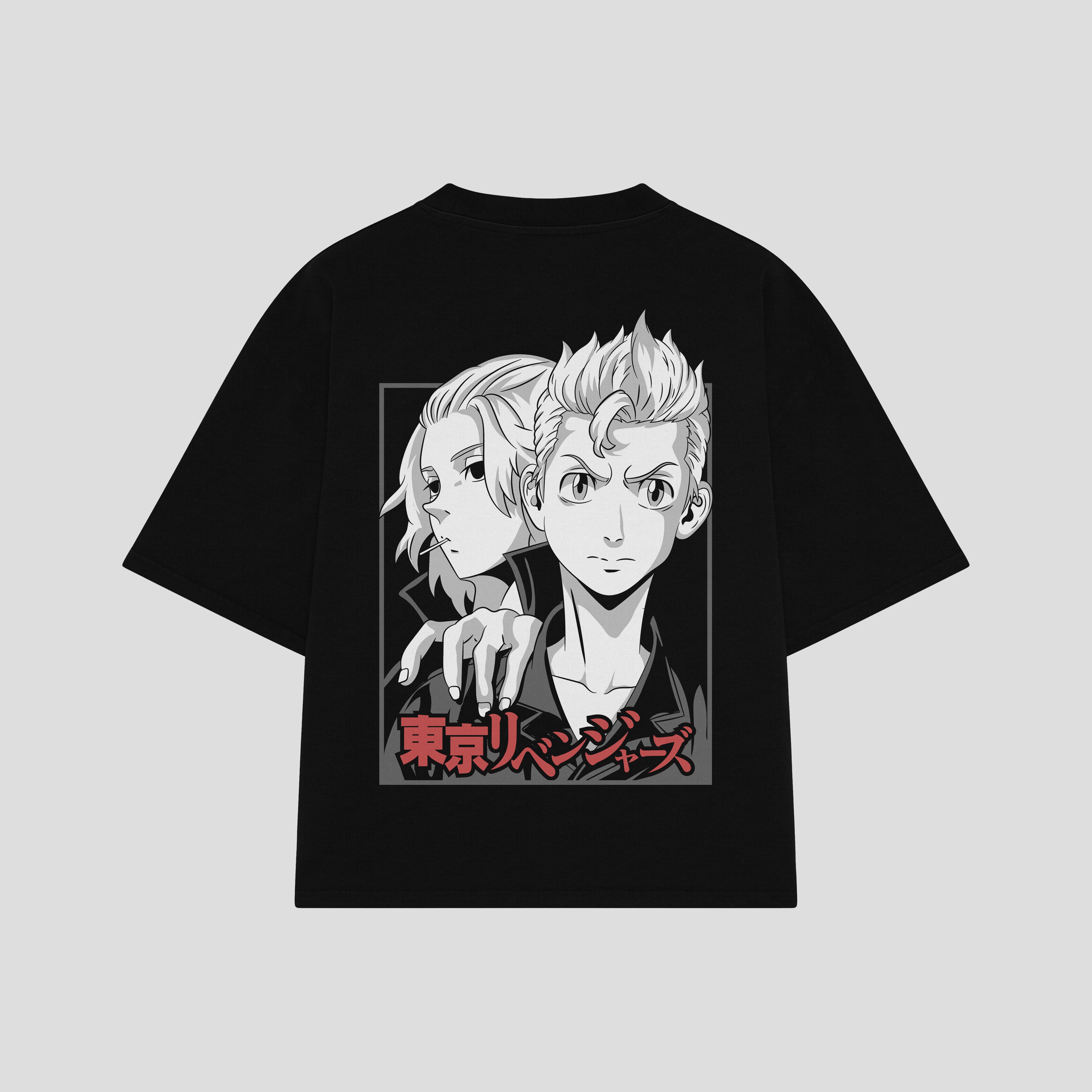 Playera streetwear premium de anime y gaming ExtraLife MX, corte boxy oversized drop shoulder heavyweight en color Deep Black y Off-White, moda urbana mexicana de culto.