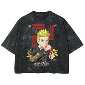 Playera streetwear premium de anime y gaming ExtraLife MX, corte boxy deluxe mineral wash heavyweight en color Acid Wash, moda urbana mexicana de culto.