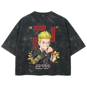 Playera streetwear premium de anime y gaming ExtraLife MX, corte boxy deluxe mineral wash heavyweight en color Acid Wash, moda urbana mexicana de culto.