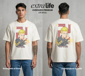 Pandillas del Tiempo | El que Cambia el Pasado #04412 - Playera Oversized Premium | Off White - Foto en modelo