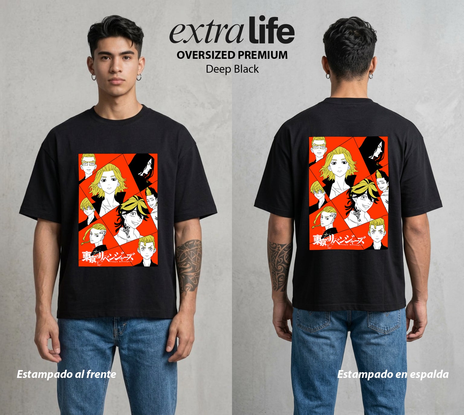 Pandillas del Tiempo | El Ejercito del Bien #04413 - Playera Oversized Premium | Deep Black - Foto en modelo