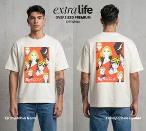 Pandillas del Tiempo | El Ejercito del Bien #04413 - Playera Oversized Premium | Off White - Foto en modelo