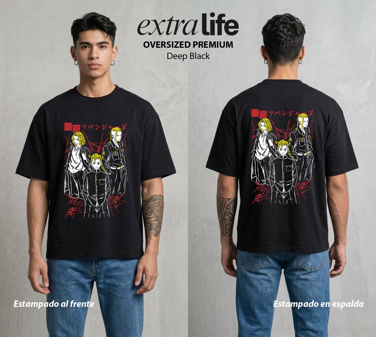 Pandillas del Tiempo | Las Pandillas del Bien #04414 - Playera Oversized Premium | Deep Black - Foto en modelo