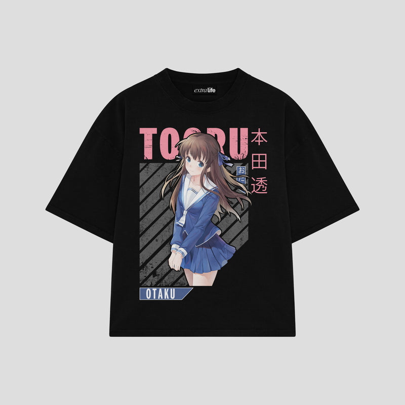 Playera streetwear premium de anime y gaming ExtraLife MX, corte boxy oversized drop shoulder heavyweight en color Deep Black y Off-White, moda urbana mexicana de culto.