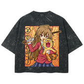 Playera streetwear premium de anime y gaming ExtraLife MX, corte boxy deluxe mineral wash heavyweight en color Acid Wash, moda urbana mexicana de culto.