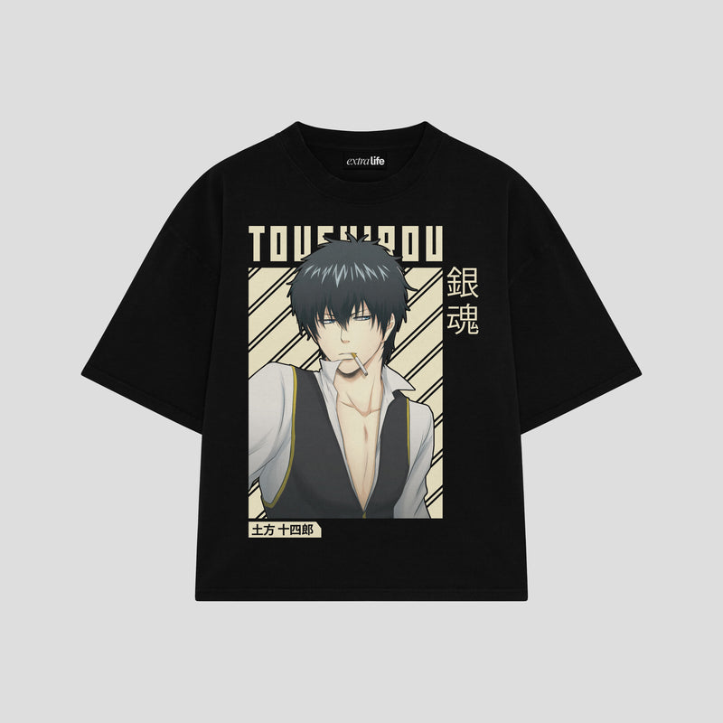 Playera streetwear premium de anime y gaming ExtraLife MX, corte boxy oversized drop shoulder heavyweight en color Deep Black y Off-White, moda urbana mexicana de culto.