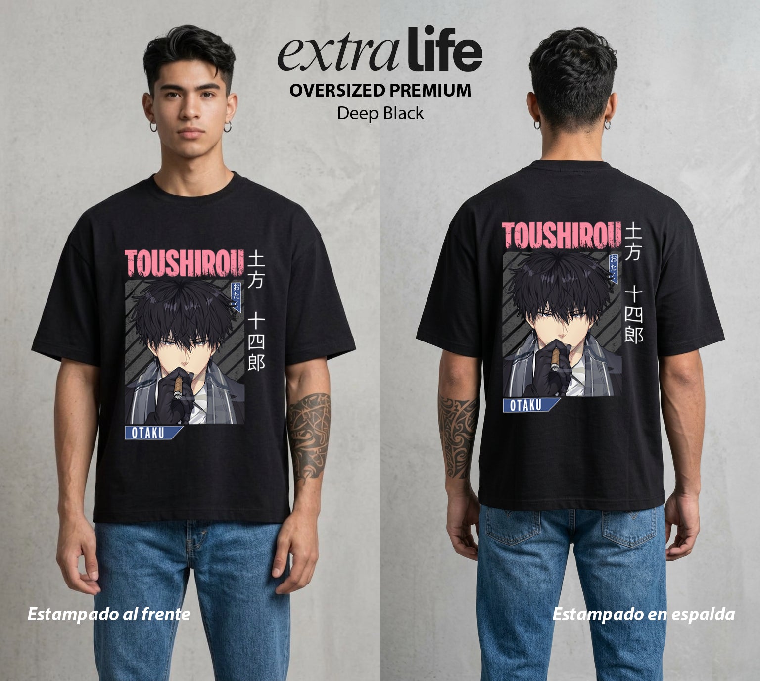 El Samurai sin Trabajo | El Demonio del Shinsengumi #04423 - Playera Oversized Premium | Deep Black - Foto en modelo