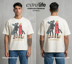 El Desierto Trigun | El Tifon del Desierto #04428 - Playera Oversized Premium | Off White - Foto en modelo